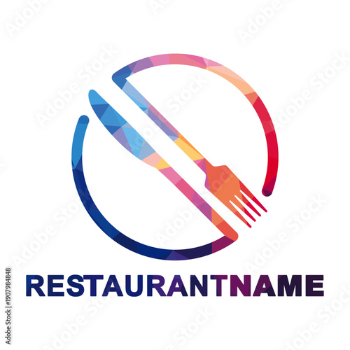 Restaurant logo icon with plate, knife and fork – food and dining symbol