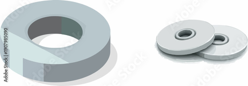 Silver Washer: A sleek 2D vector illustration of a circular metal washer for bolts and fasteners.