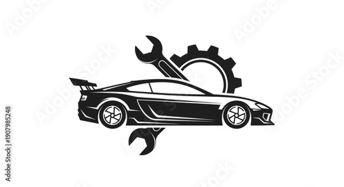 Racing Car with Wrench and Gear.