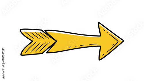A hand-drawn yellow arrow pointing to the right direction on a plain surface