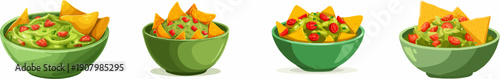 Green Guacamole Bowl with Red Tomatoes - Delicious Dip for Chips