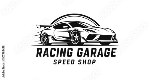Racing Garage Speed Shop Sports Car Emblem.