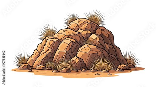 Aerial view of rocky desert landscape with sparse vegetation and dry terrain