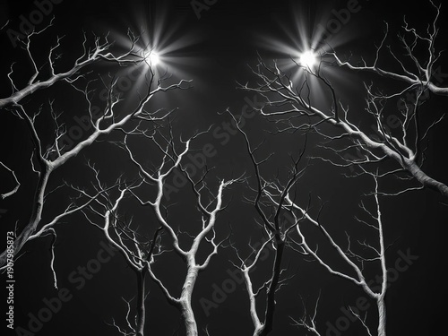 Wallpaper Mural Skeletal branches reach skyward, a monochrome study in organic geometry under stark studio lights,  dramatic,  pattern Torontodigital.ca