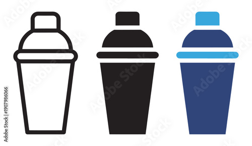 Bar Shaker Icon Set – Cocktail Mixing Tools Vector Illustration. Bar Shaker and Mixing Tool Icons – Drink Preparation Vector Pack.