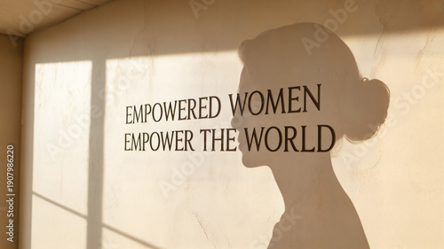 Empowered women empower the world inspirational quote on wall with silhouette