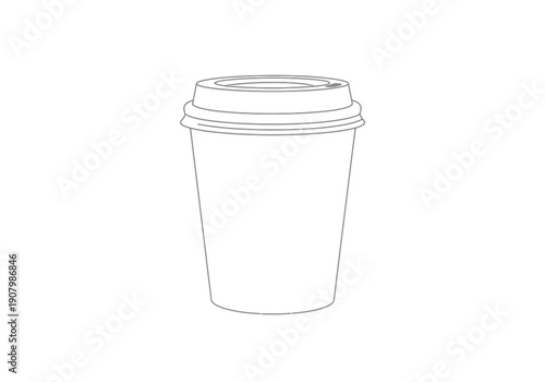 Simple line illustration of a disposable coffee cup on a plain background from a straightforward viewpoint