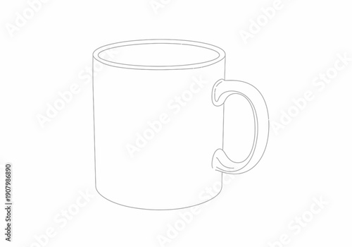 Simple line drawing of a coffee mug viewed from the side, showcasing its handle and cylindrical shape.