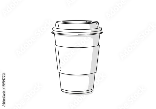 A simple line drawing of a disposable coffee cup with a lid on a plain white background viewed from the front
