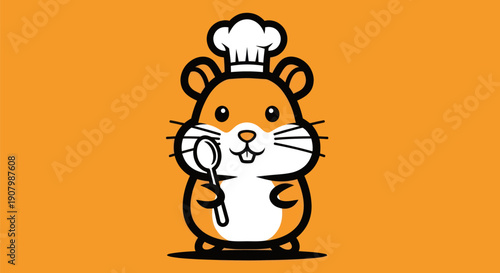Chef hamster with spoon and hat illustration