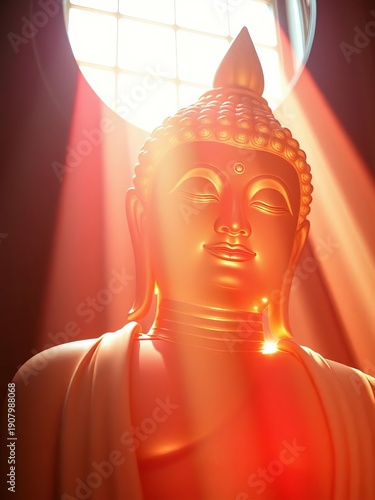 Wallpaper Mural A spectral Buddha, Pop Art hues bleed, aged film captures a low gaze, mystical light spills,  transcendental,  devotional art Torontodigital.ca