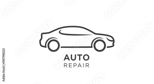 Simple Outline of a Car with Auto Repair Text.