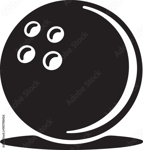 Simple black and white illustration of a bowling ball with finger holes