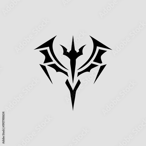 A black and white image of a stylized logo or emblem