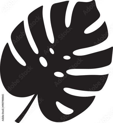Black and white monstera leaf silhouette vector design with tropical foliage artistic style.