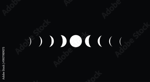 Moon Phases Lunar Cycle on Black Background
