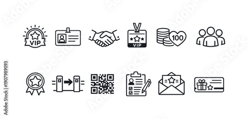 Collection of modern flat icons representing VIP access, rewards, and business concepts