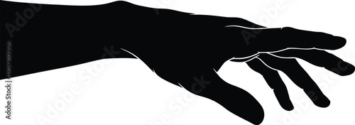 Black Hand Silhouette Reaching Out on White Background