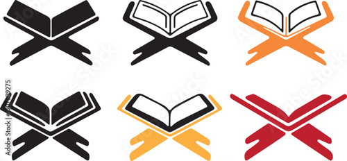 Quran and Rehal Icon Set – Islamic Book Stand Symbols for Education and Religion