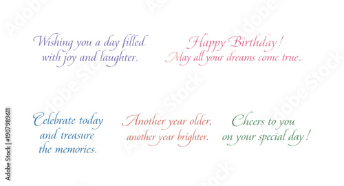 Collection of elegant handwritten birthday wishes and greetings in cursive font