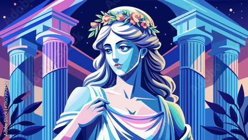 Very beautiful   close up  portrait   white marble Persephone figurine with a gentle pose, reflecting classical mythology aesthetics admired in academic and artistic studies associated with MIT, USA .