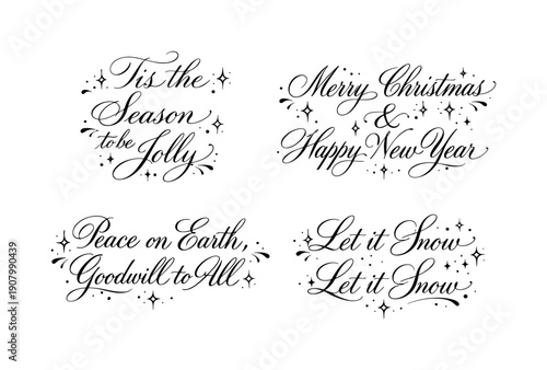 Festive holiday greetings with elegant calligraphy and sparkling accents for Christmas and New Year
