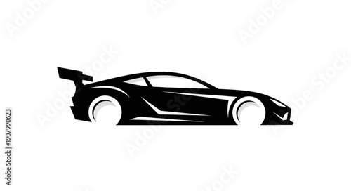 Sleek Black Sports Car Silhouette with Spoiler.