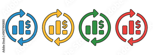 Business continuity icon set multiple color style element, vector icons representing resilience