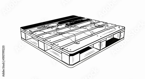 Wooden pallet with a world map design on its planks