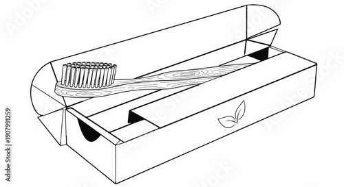 Wooden toothbrush presented in an open eco-friendly packaging