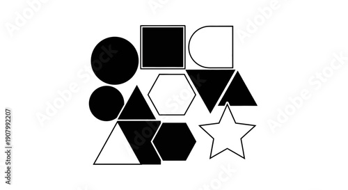 Geometric shapes composition with various polygons and star formation