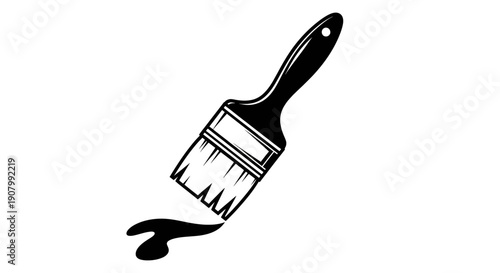 A black paintbrush dripping with dark paint against a plain background