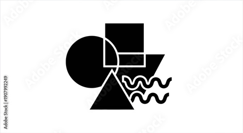 Abstract geometric composition featuring bold shapes and dynamic lines