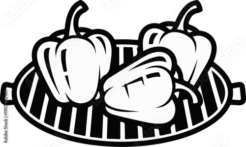 Three bell peppers resting on a grill