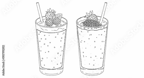 Two glasses filled with refreshing berry smoothies and straws