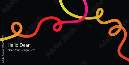Vibrant squiggly lines on black background with greeting