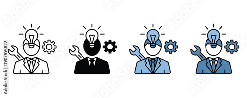 Capability icon set multiple style collection, including line, solid, outline, and filled icons