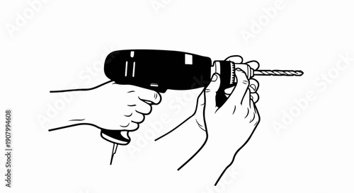 Two hands operating a cordless drill with a bit inserted