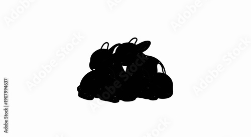 Three silhouette bunnies with floppy ears, cuddled together