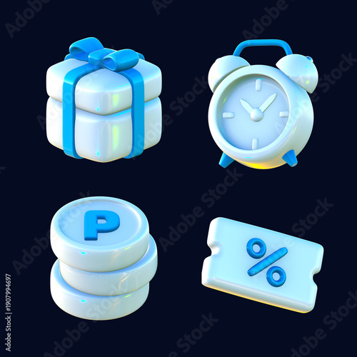 commerse, gift, clock, coin, coupon, 3d