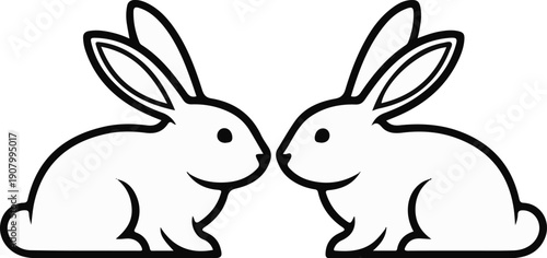 Two cartoon rabbits facing each other with a friendly expression