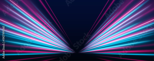 Neon arcs weave through a dark digital landscape, creating loops of energy and speed. Bright highlights pulse rhythmically. Perfect for futuristic visuals.