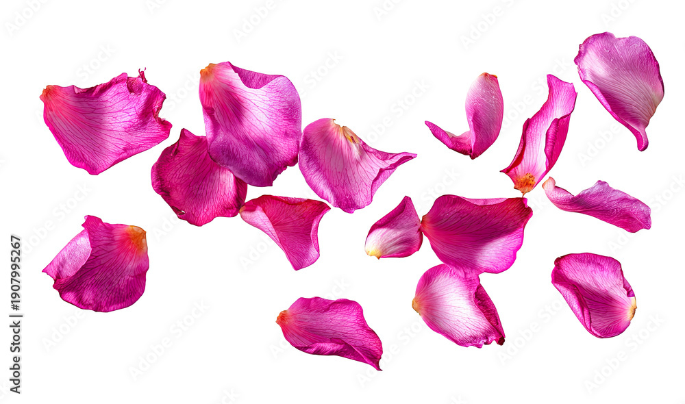 Fototapeta premium Pink rose petals scattered on a png transparent