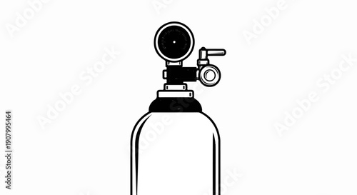 Top of a compressed gas cylinder with a pressure gauge and valve
