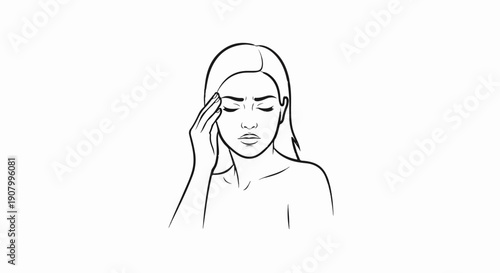 Woman experiencing a headache, head pain, discomfort, ache