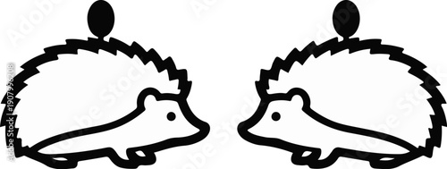 Two stylized black and white hedgehogs facing each other