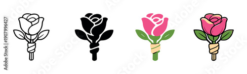 Evolution of rose: monochrome to vibrant colors with glowing effect