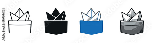 Origami lotus icons in various styles on gradient background