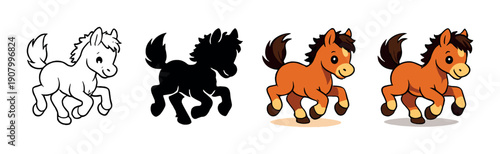 Sequential animation frames of pony walking transformation