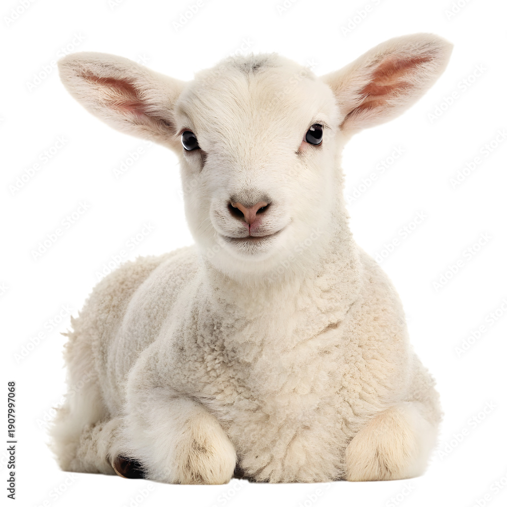 Fototapeta premium A young lamb standing with a soft and innocent expression against a plain background